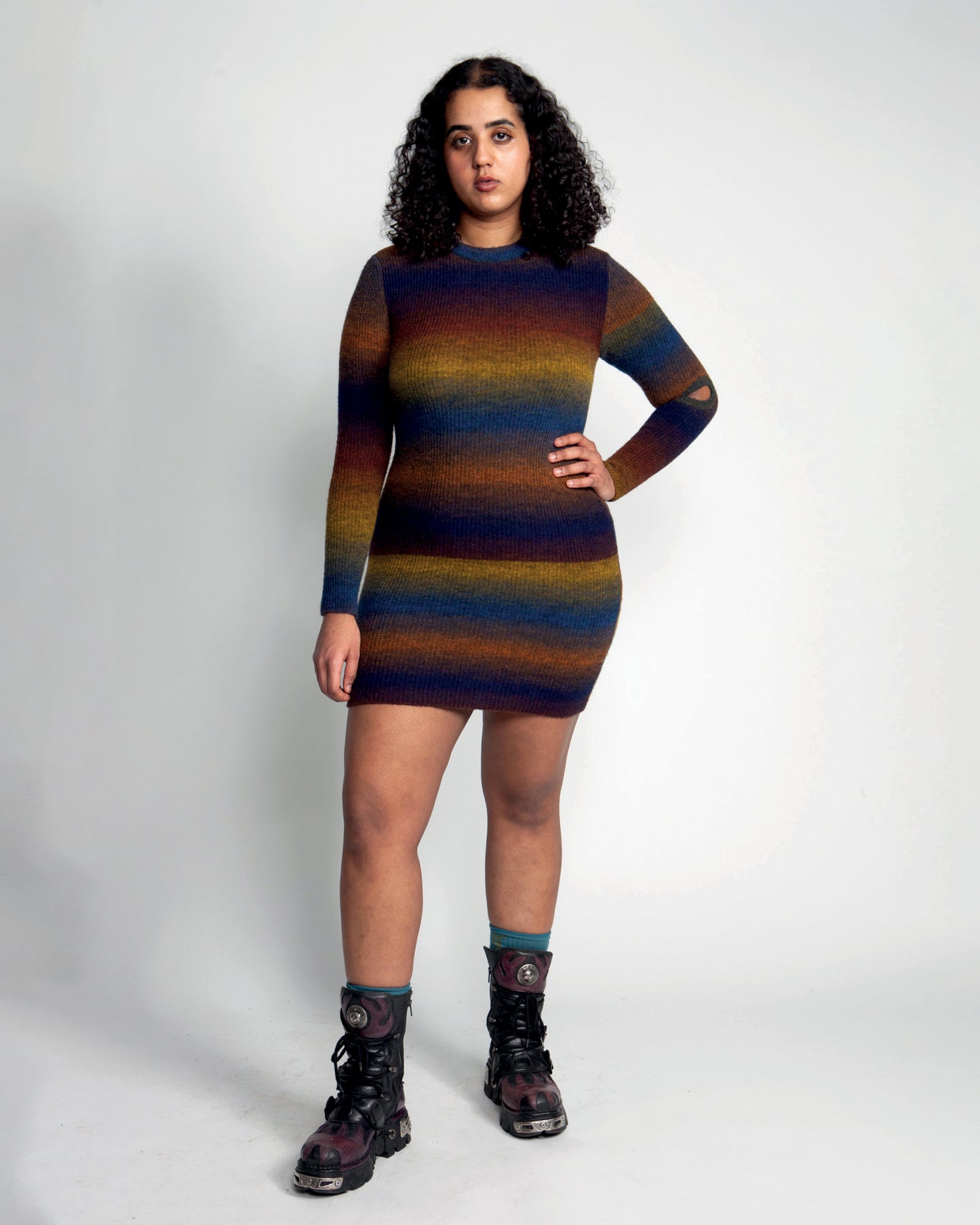 Boucle Space Dye Holey Knit Dress